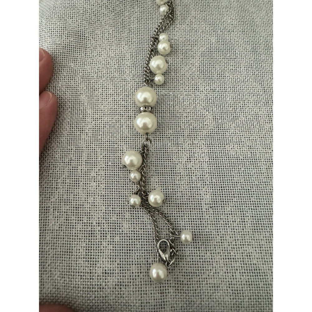 Silver Tone Faux Pearl Rhinestone‎ Bracelet Women Jewelry